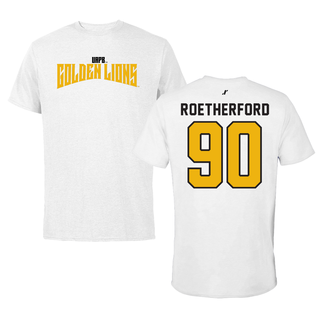 University of Arkansas-Pine Bluff Football White Classic Performance Tee - #90 Cameron Roetherford