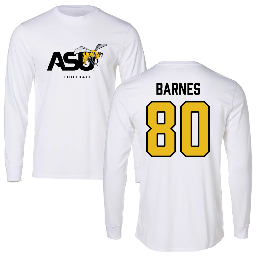 Alabama State University Football White Long Sleeve - #80 Khayman Barnes