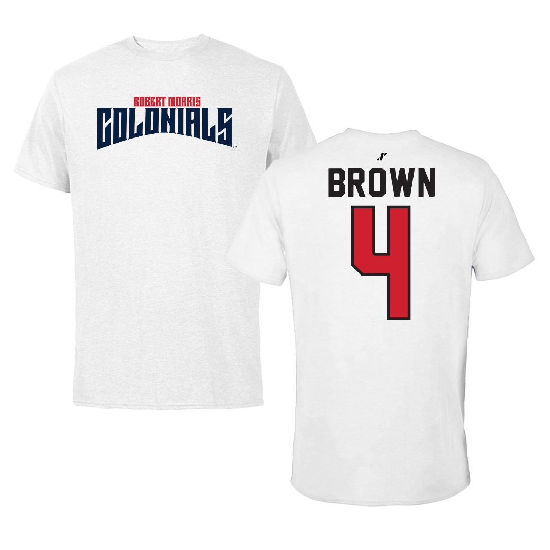 Robert Morris University Football White Classic Tee - #4 Tony Brown