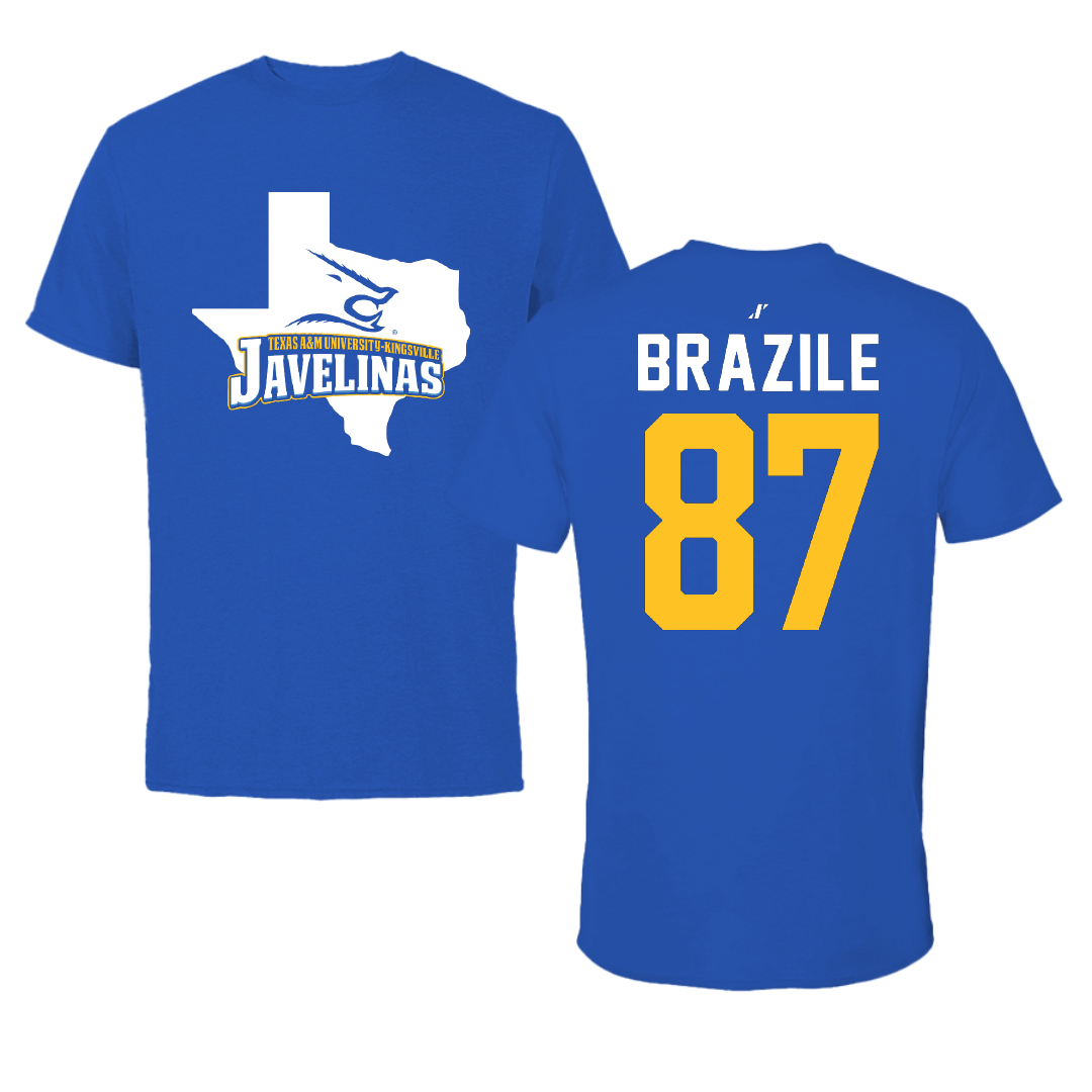 Texas A&M University-Kingsville Football Blue State Tee - #87 Vance Brazile