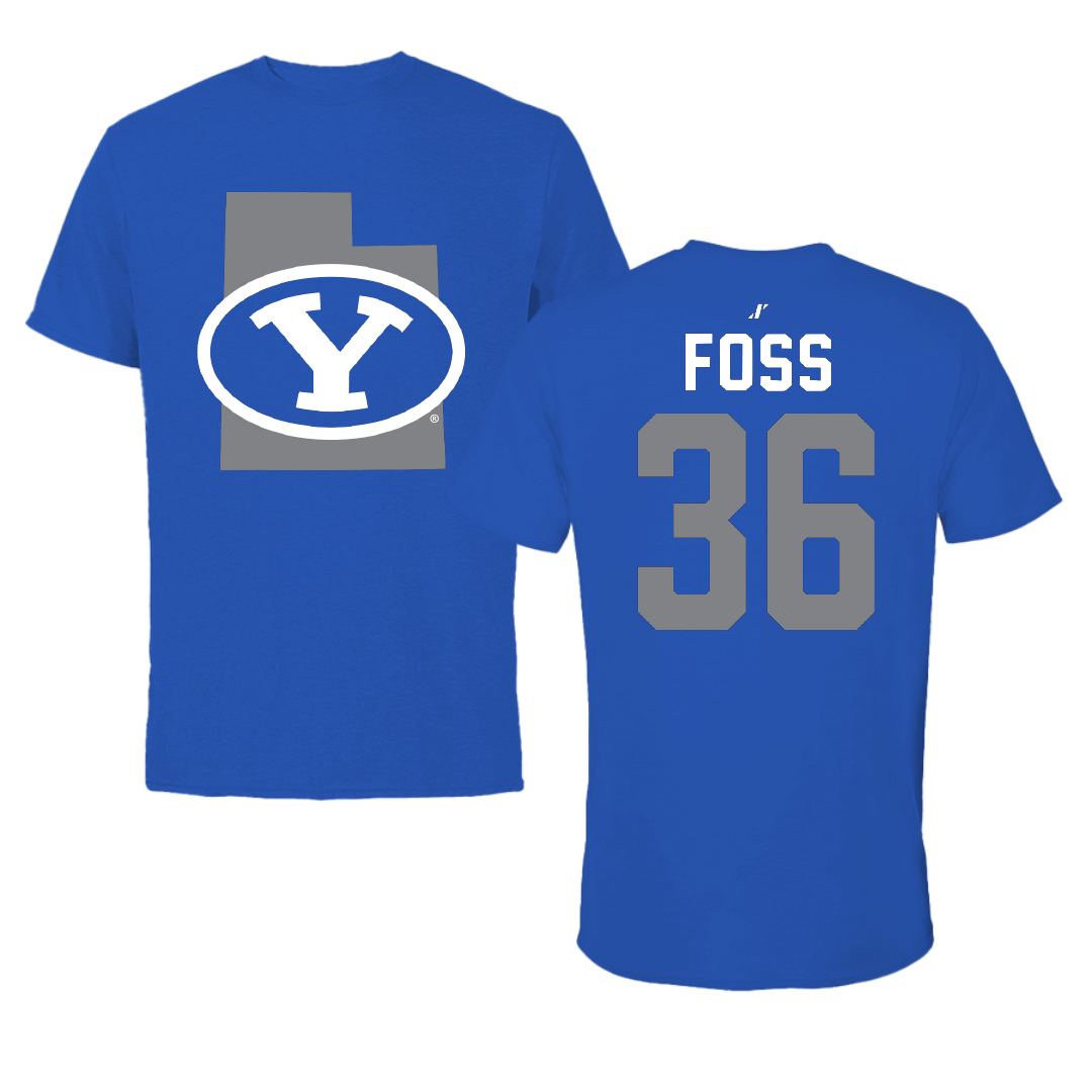 Brigham Young University Baseball Blue State Tee - #36 Carter Foss