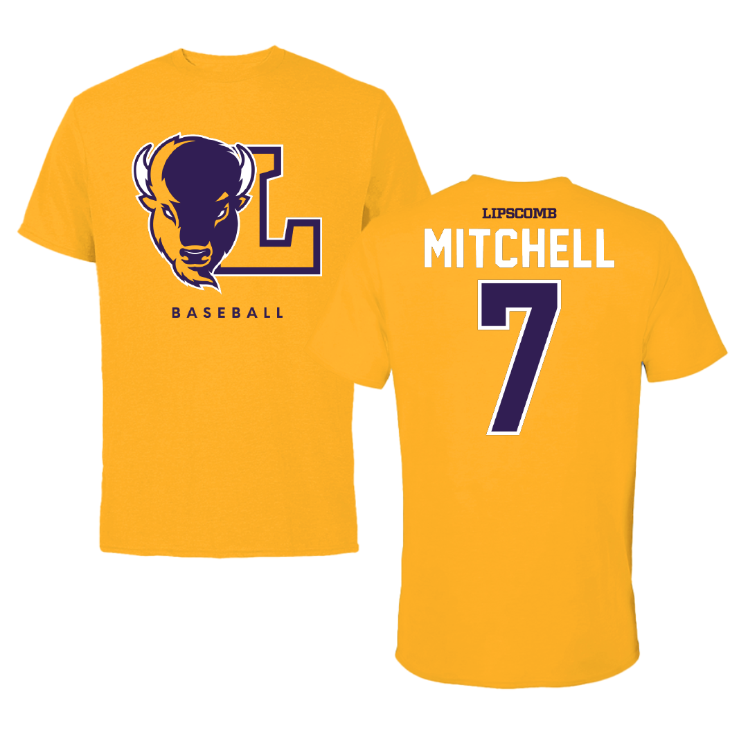 Lipscomb University Baseball Gold Tee - #7 Joey Mitchell