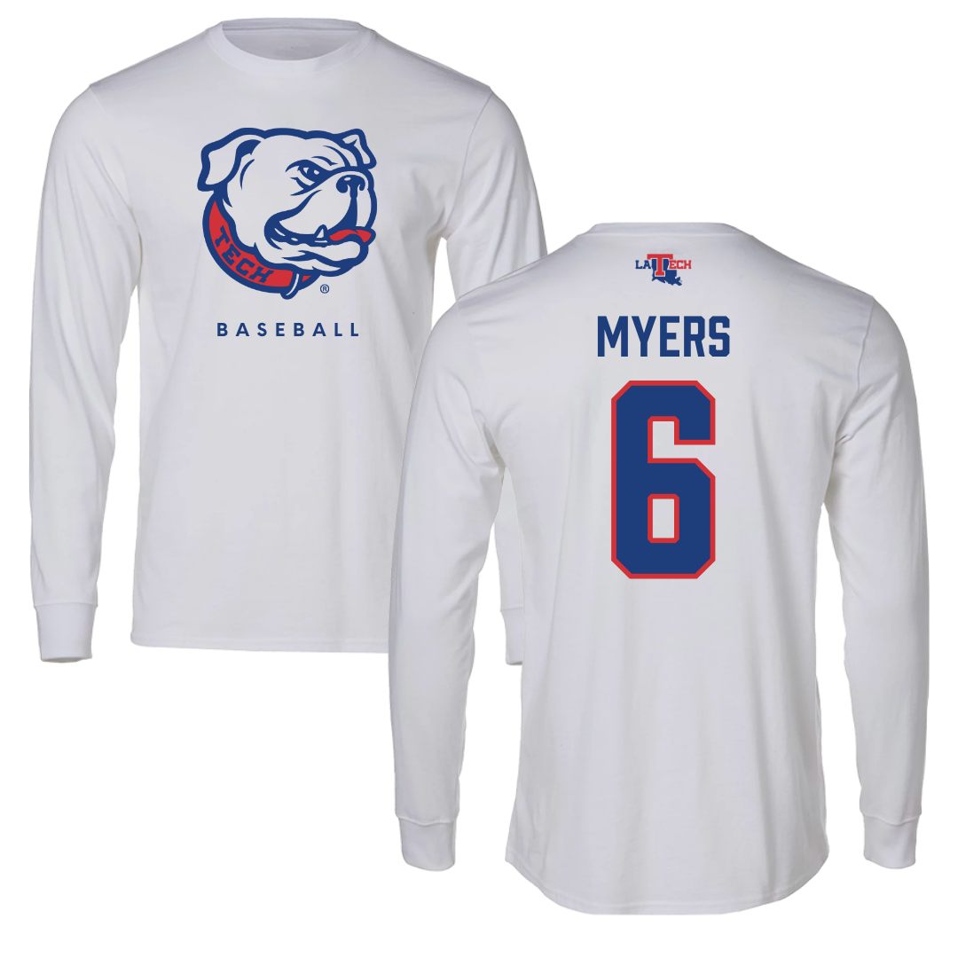 Louisiana Tech University Baseball White Performance Long Sleeve - #6 Adarius Myers