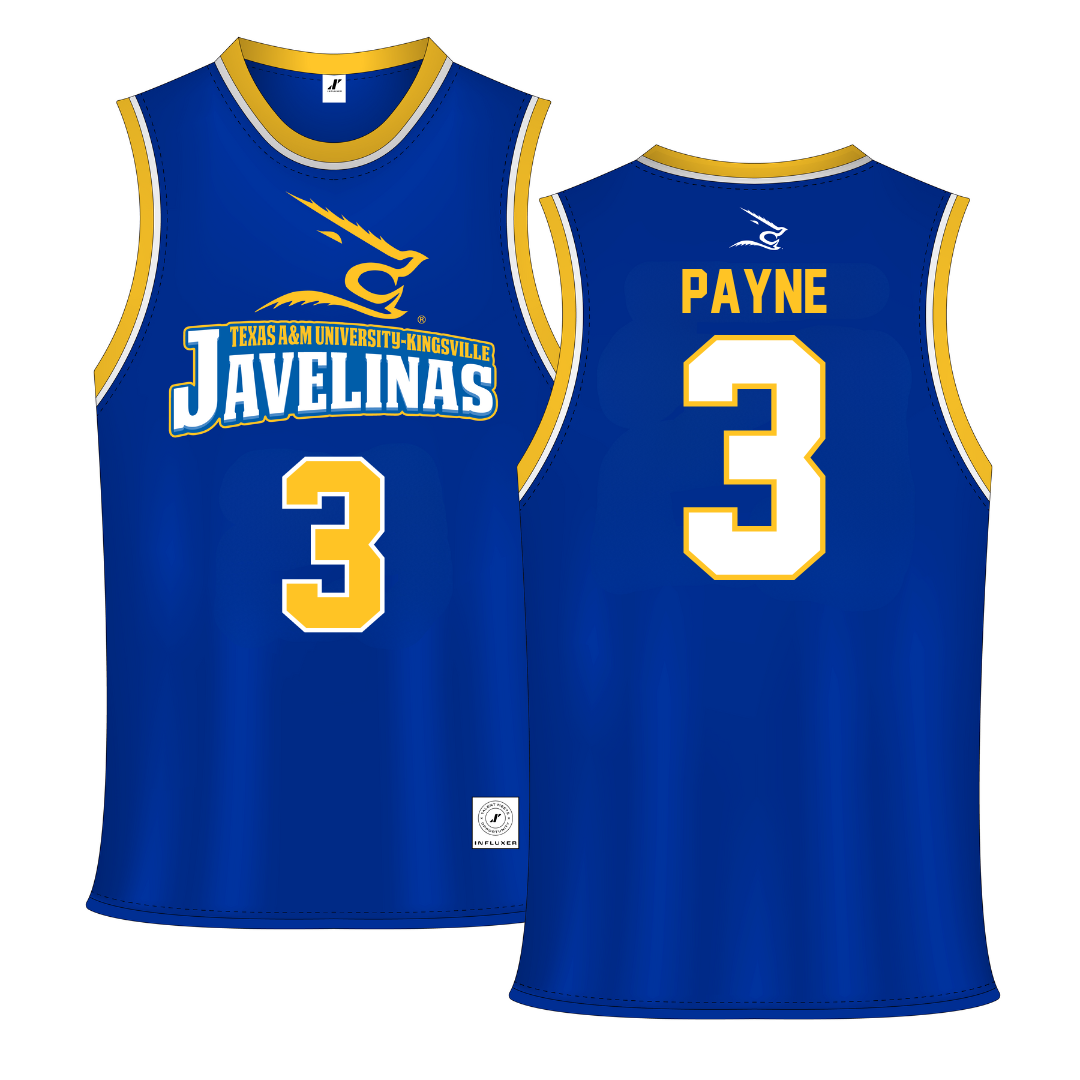 Texas A&M University-Kingsville Blue Basketball Jersey - #3 Isaiah Payne