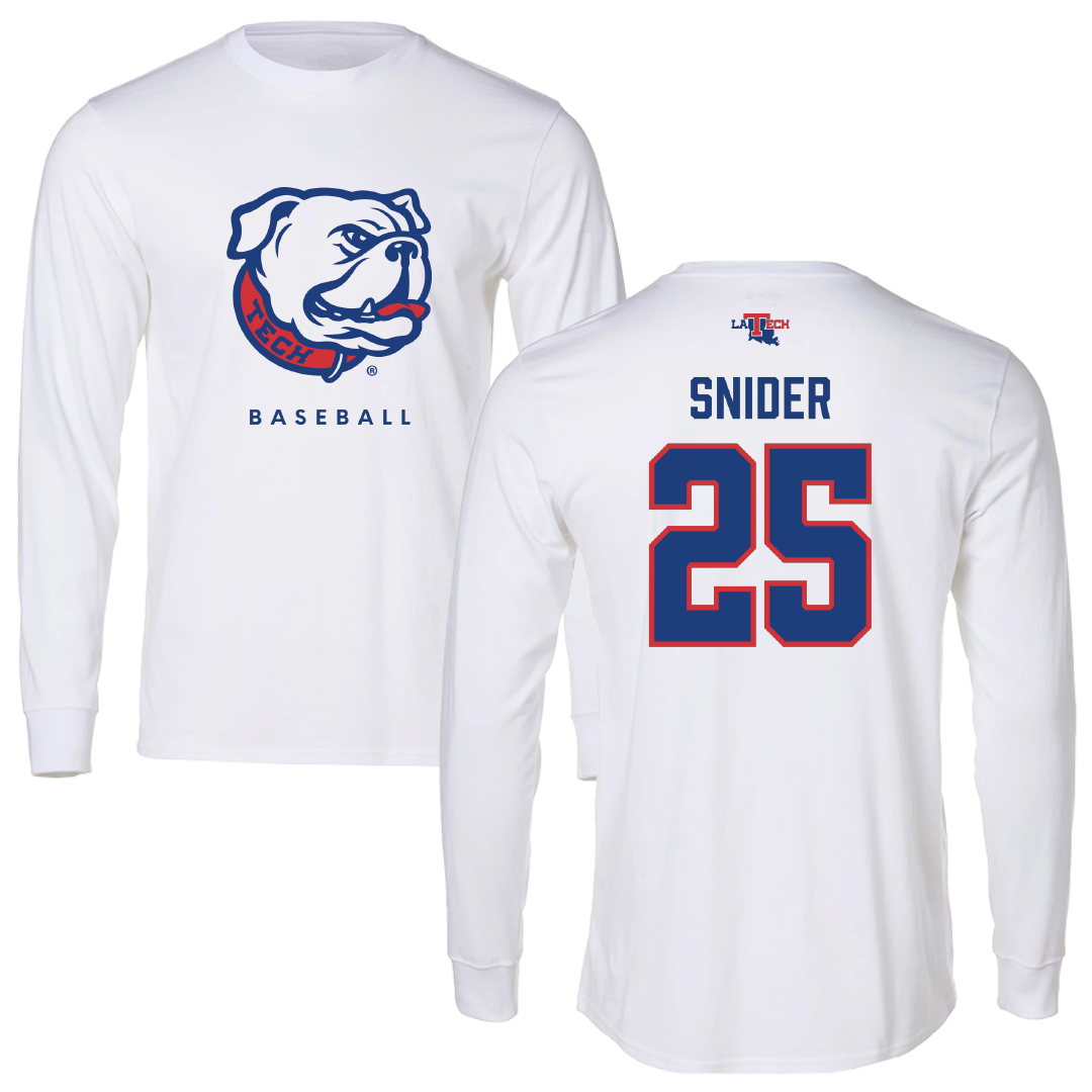Louisiana Tech University Baseball White Performance Long Sleeve - #25 William Snider
