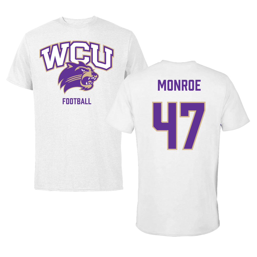 Western Carolina University Football White Tee - #47 Blue Monroe