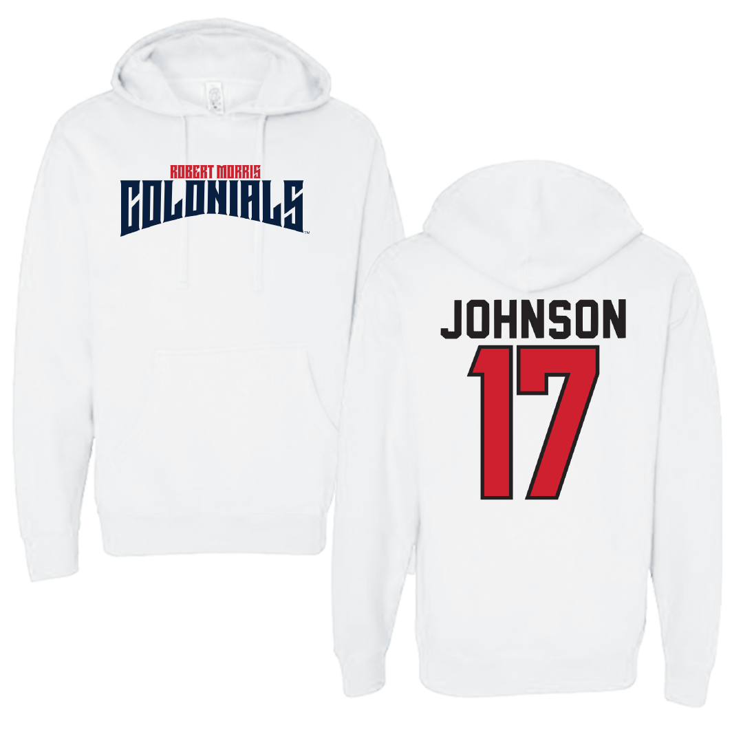 Robert Morris University Ice Hockey White Classic Hoodie - #17 Patrick Johnson