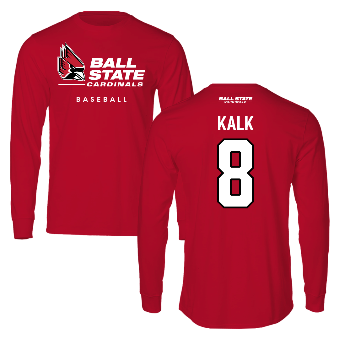 Ball State University Baseball Red Performance Long Sleeve - #8 Max Kalk