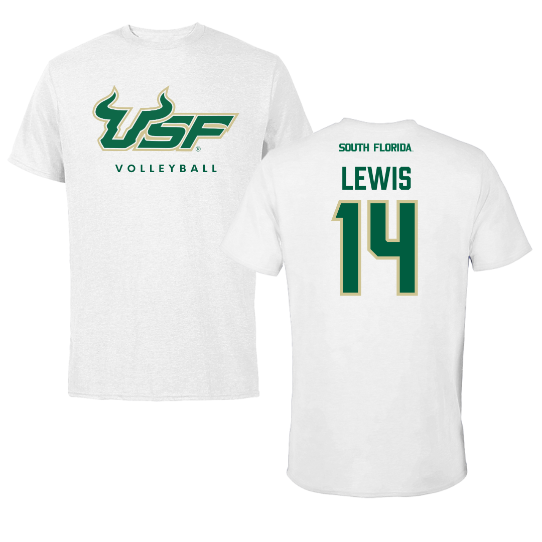 University of South Florida Volleyball White Performance Tee - #14 Lauren Lewis