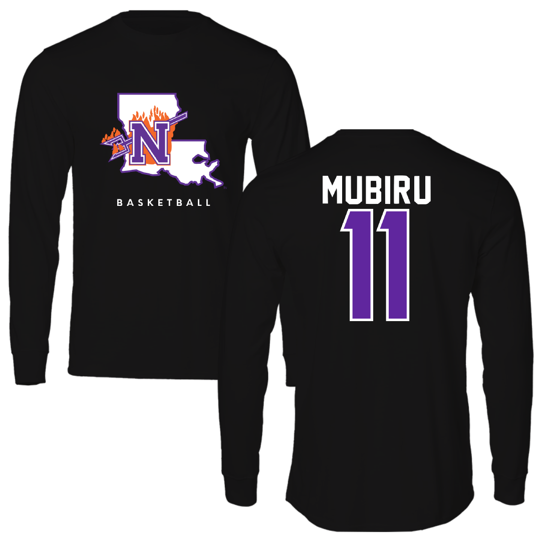 Northwestern State University Basketball Black Block Long Sleeve - #11 Chris Mubiru