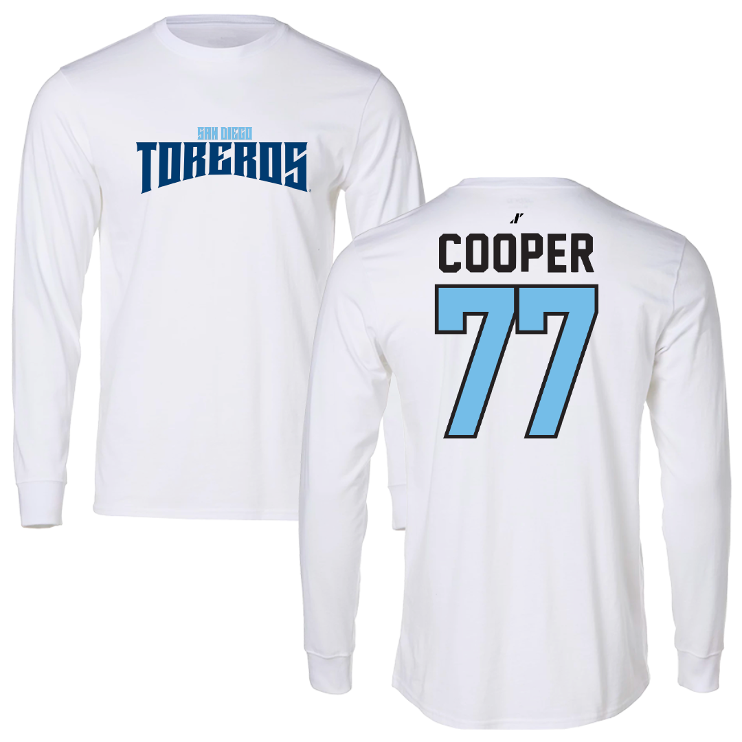 University of San Diego Football White Classic Long Sleeve - #77 Malachi Cooper