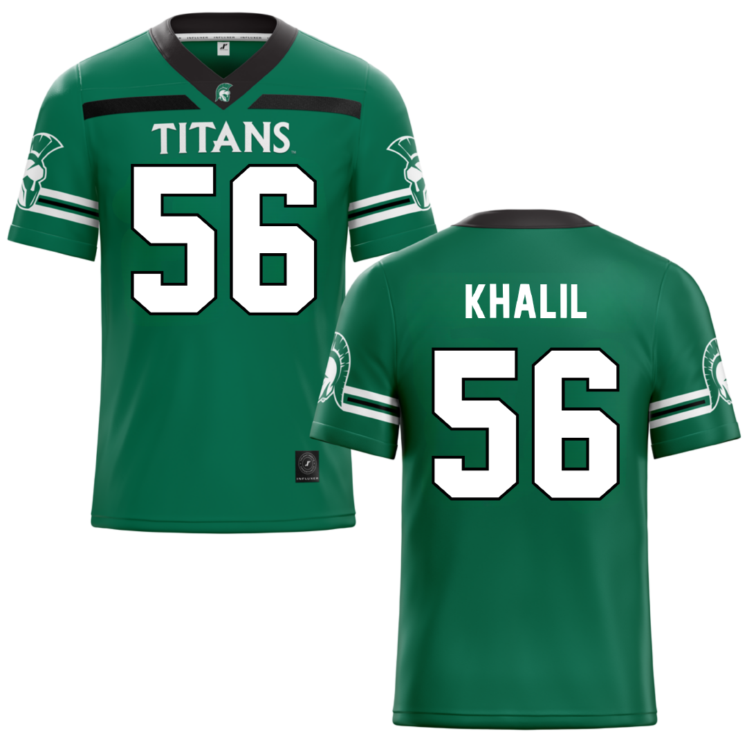 Illinois Wesleyan University Green Football Jersey - #56 Mo Khalil