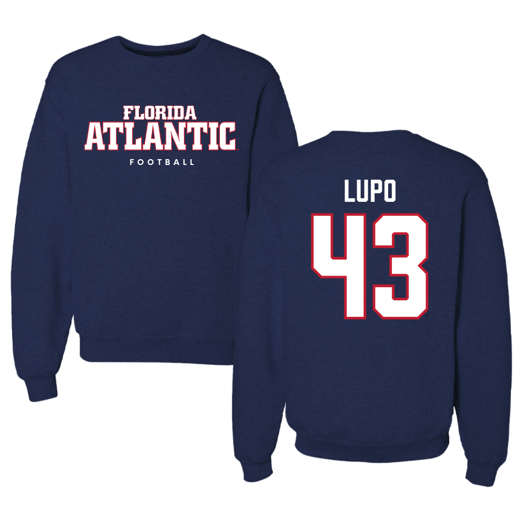 Florida Atlantic University Football Navy Crewneck - #43 Logan Lupo