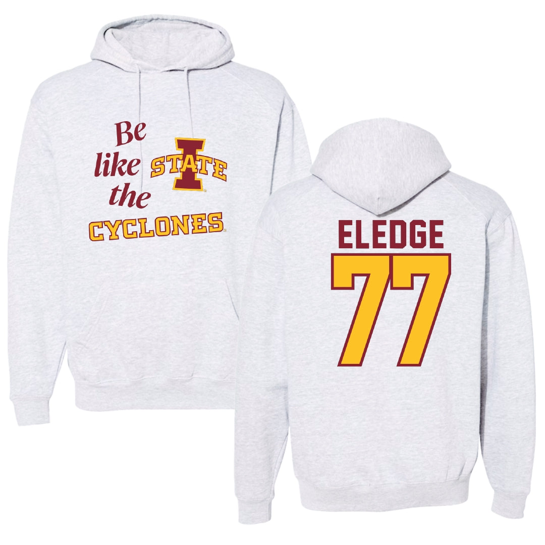 Iowa State University Football Light Gray Be Like Us Hoodie - #77 Easton Eledge