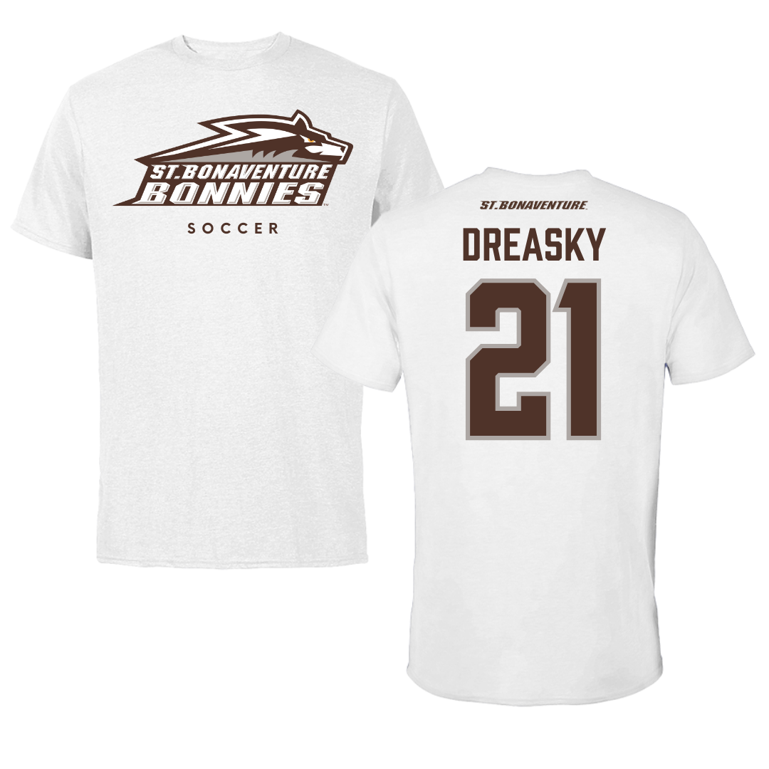 St. Bonaventure University Soccer White Tee - #21 Avery Dreasky