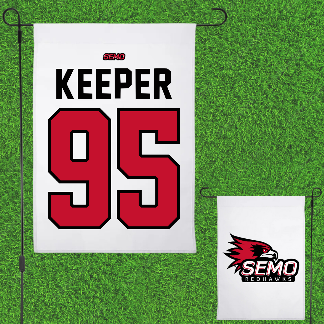 Southeast Missouri State University Football White Garden Flag - #95 Sam Keeper