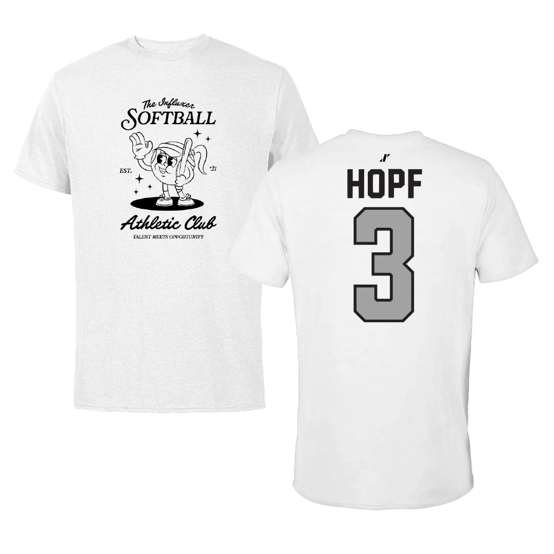 Softball White Influxer Athletic Club Tee - #3 Kaylyn Hopf