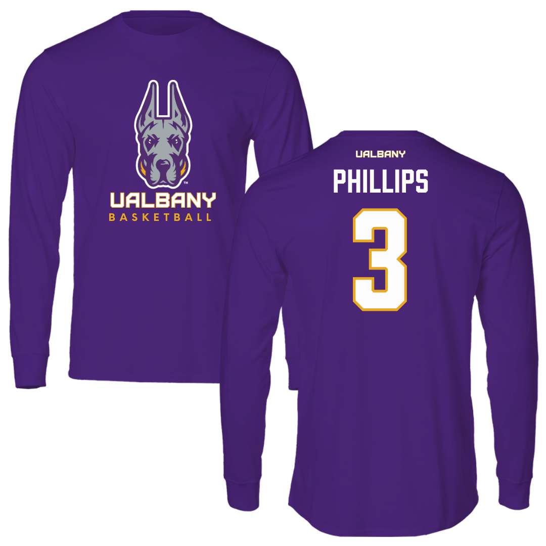 University at Albany Basketball Purple Mascot Long Sleeve - #3 Lilly Phillips