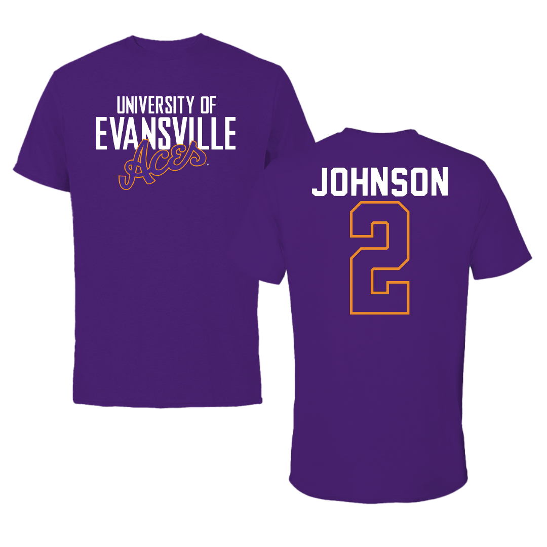 University of Evansville Soccer Purple Performance Tee - #2 Taylor Johnson