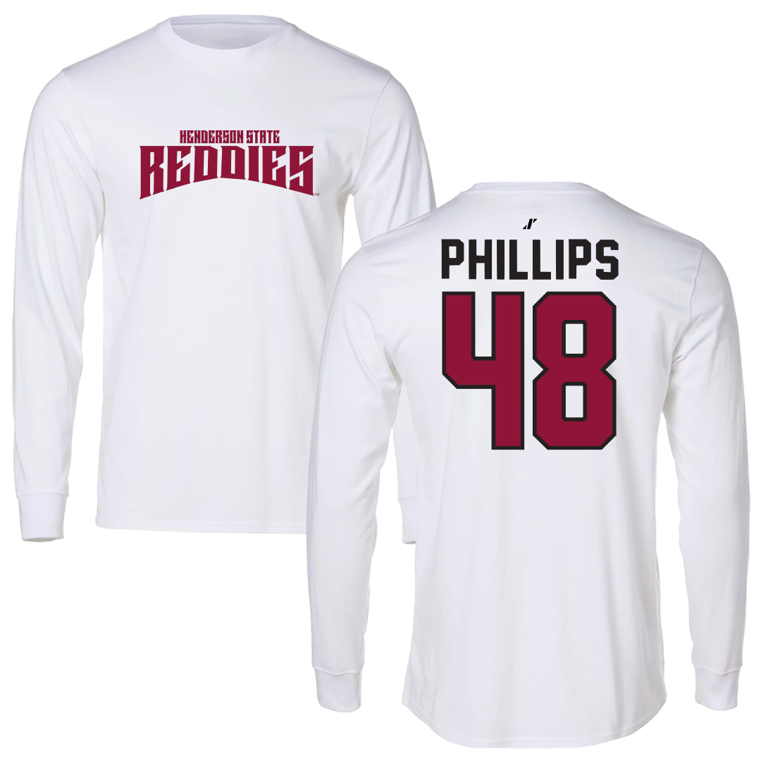 Henderson State University Baseball White Classic Long Sleeve - #48 Austin Phillips