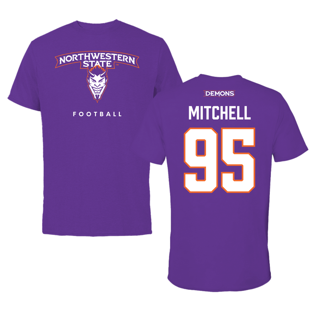Northwestern State University Football Purple Mascot Tee - #95 Johnny Mitchell