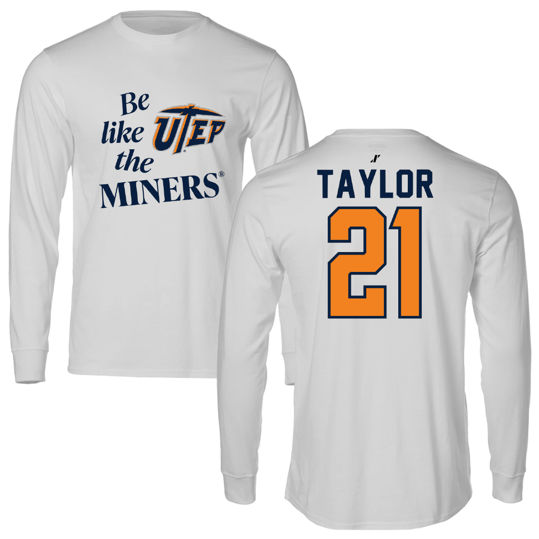 University of Texas at El Paso Football Light Gray Be Like Us Performance Long Sleeve - #21 Marquez Taylor