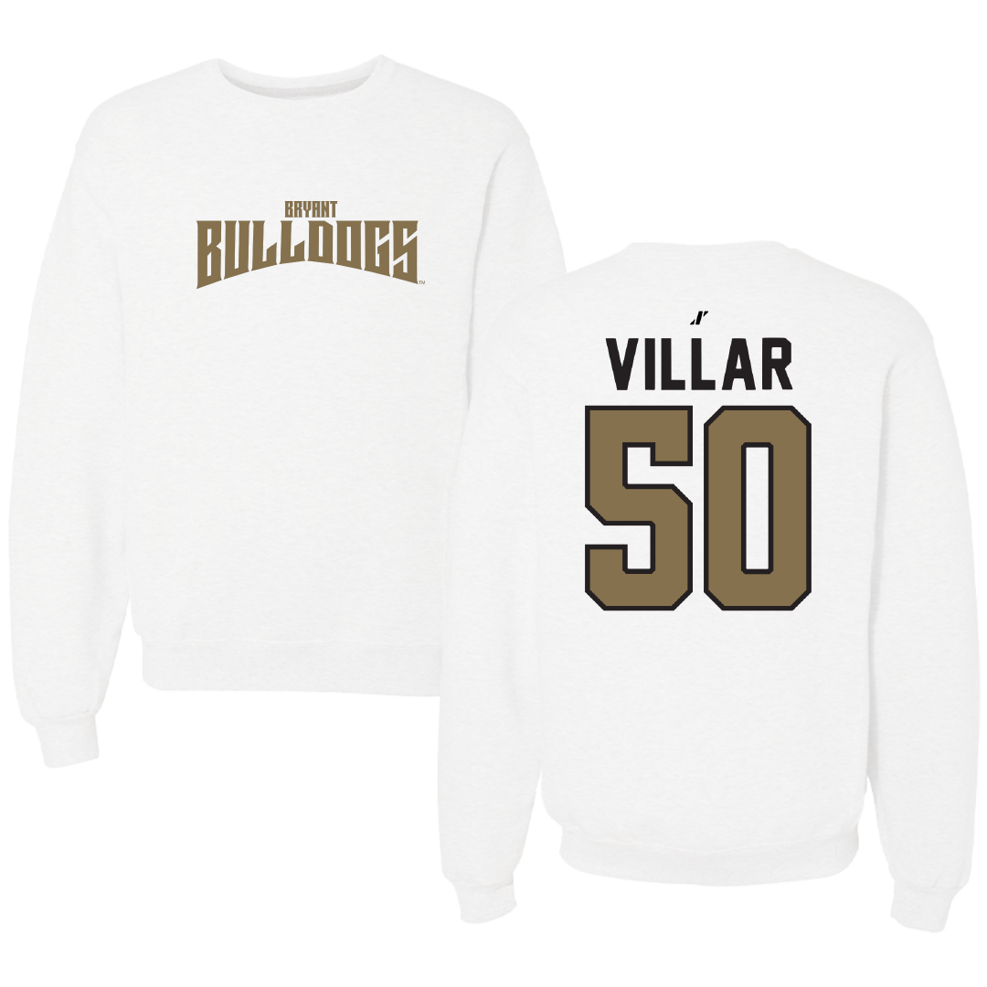 Bryant University Football White Classic Crewneck - #50 Maximus Villar