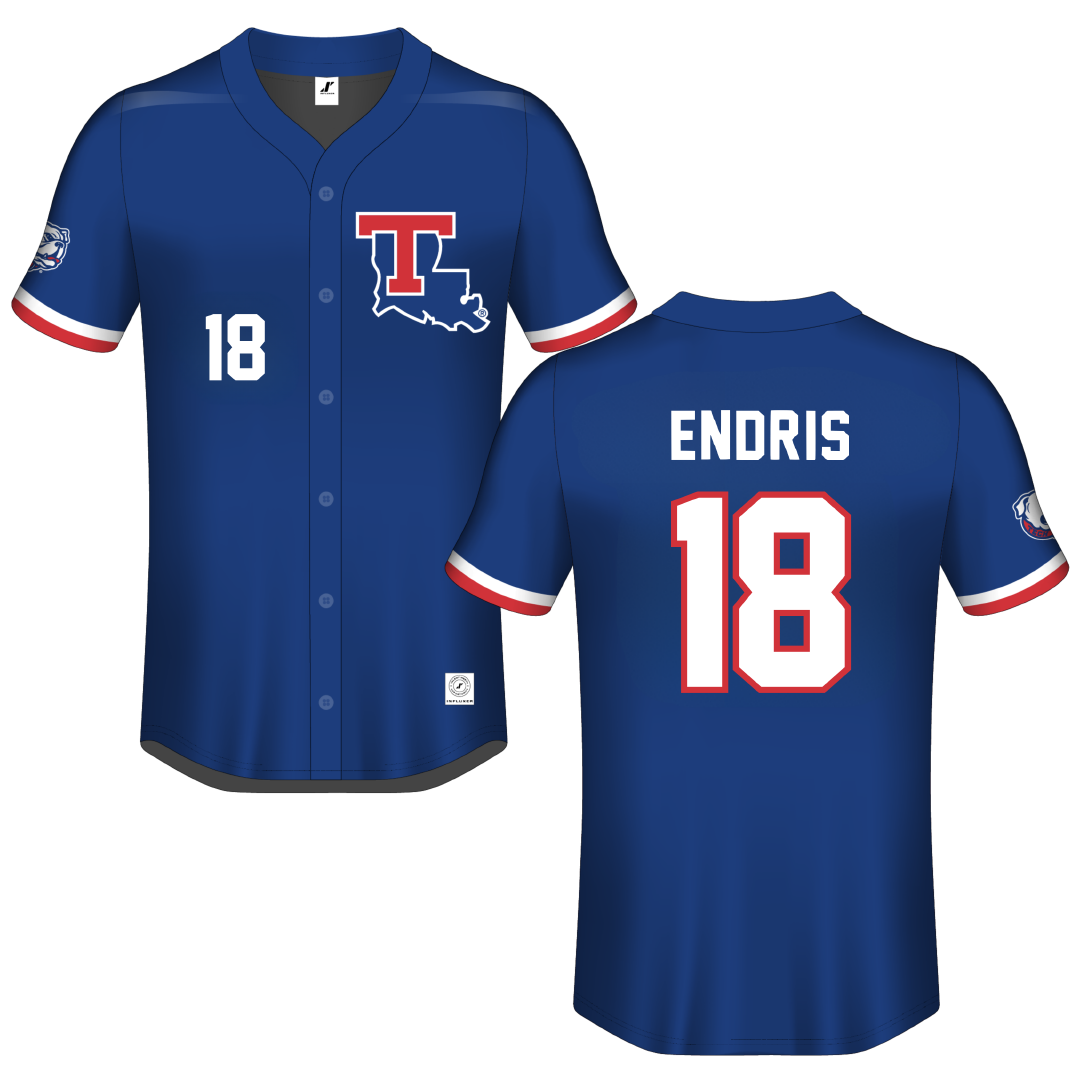 Louisiana Tech University Blue Button-Down Jersey - #18 Paris Endris