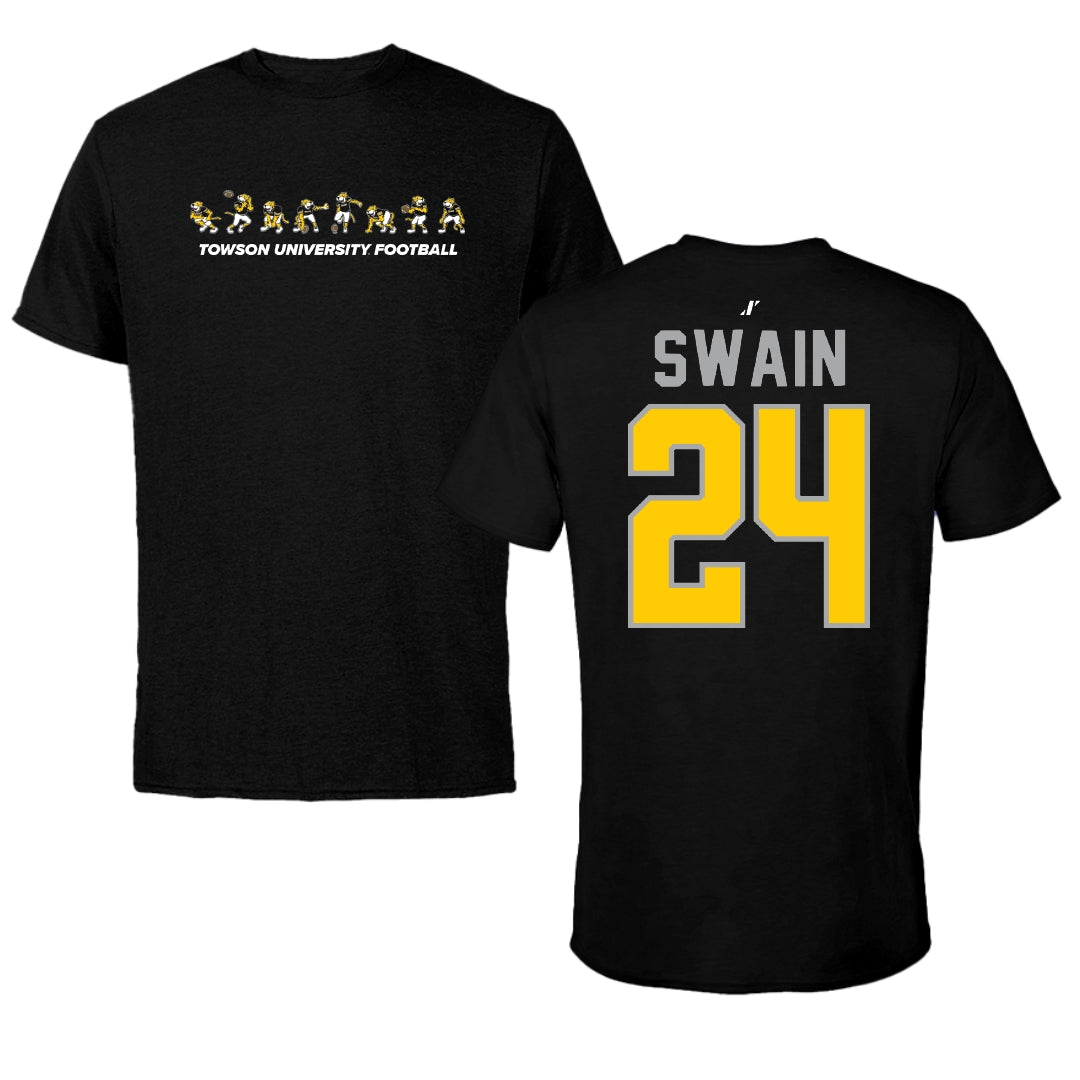 Towson University Football Black Cartoon Doc Team Tee - #24 Mike Swain
