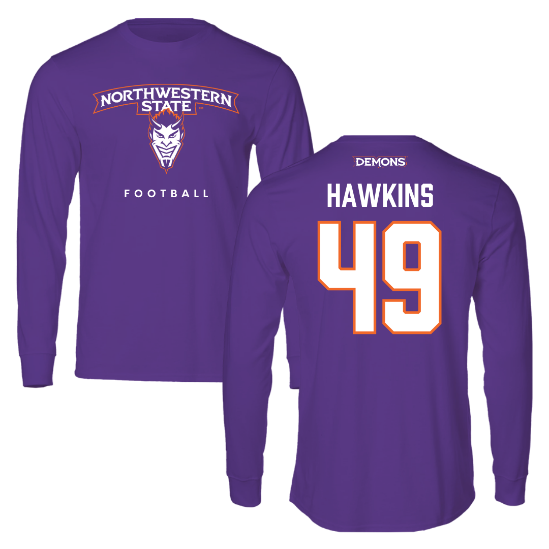Northwestern State University Football Purple Performance Long Sleeve - #49 Christian Hawkins