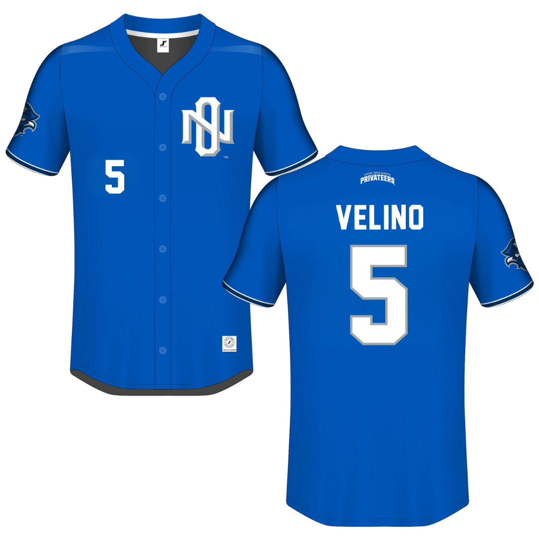 University of New Orleans Blue Button-Down Jersey - #5 Tyler Velino