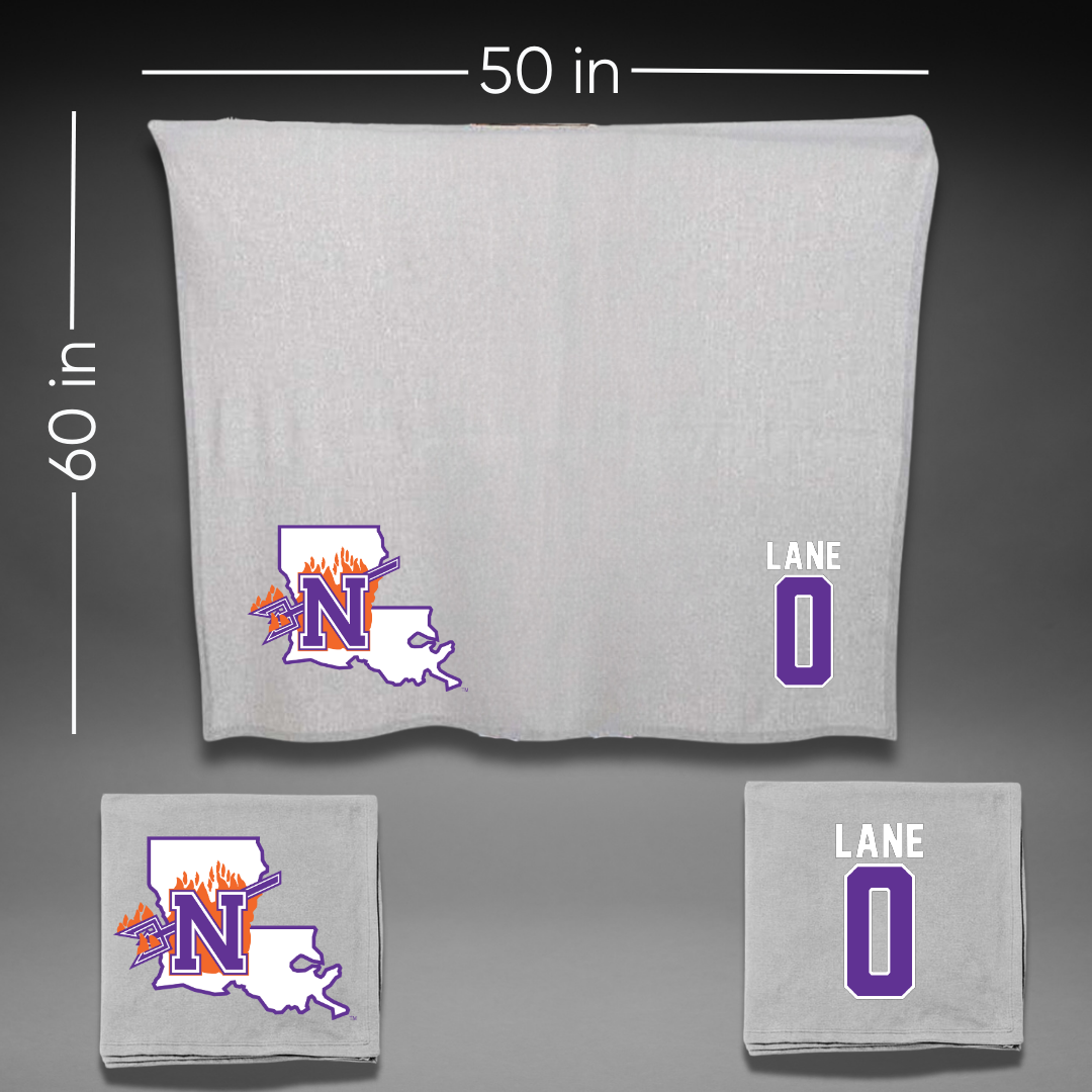 Northwestern State University Basketball Gray Blanket - #0 Jimel Lane