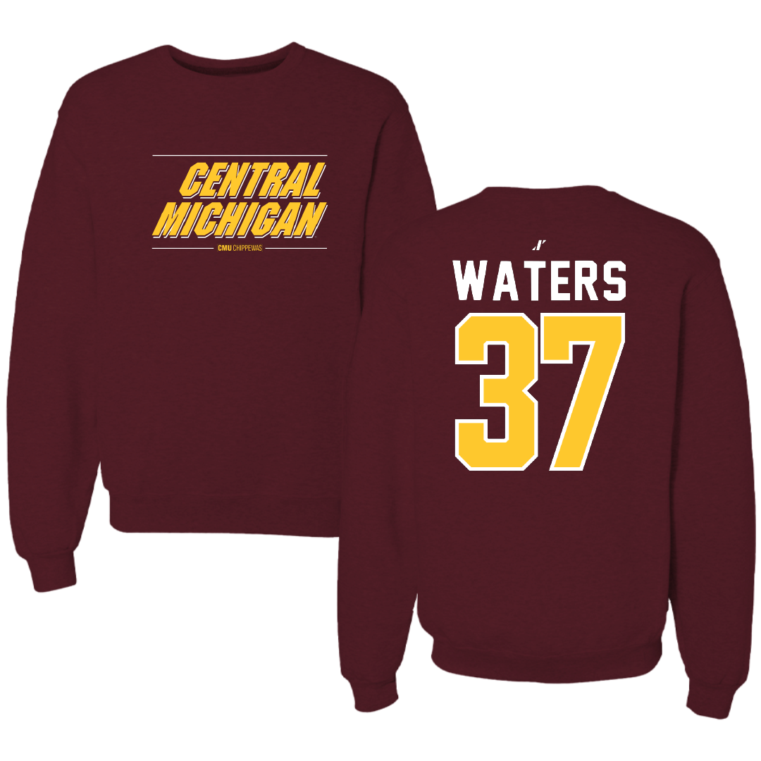 Central Michigan University Baseball Maroon General Crewneck - #37 Evan Waters