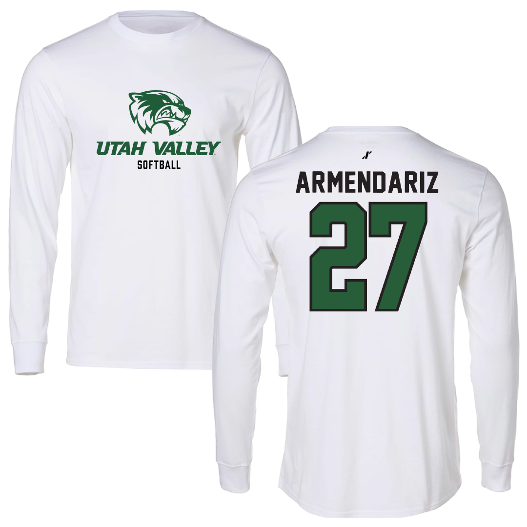 Utah Valley University Softball White Classic Long Sleeve - #27 Payge Armendariz