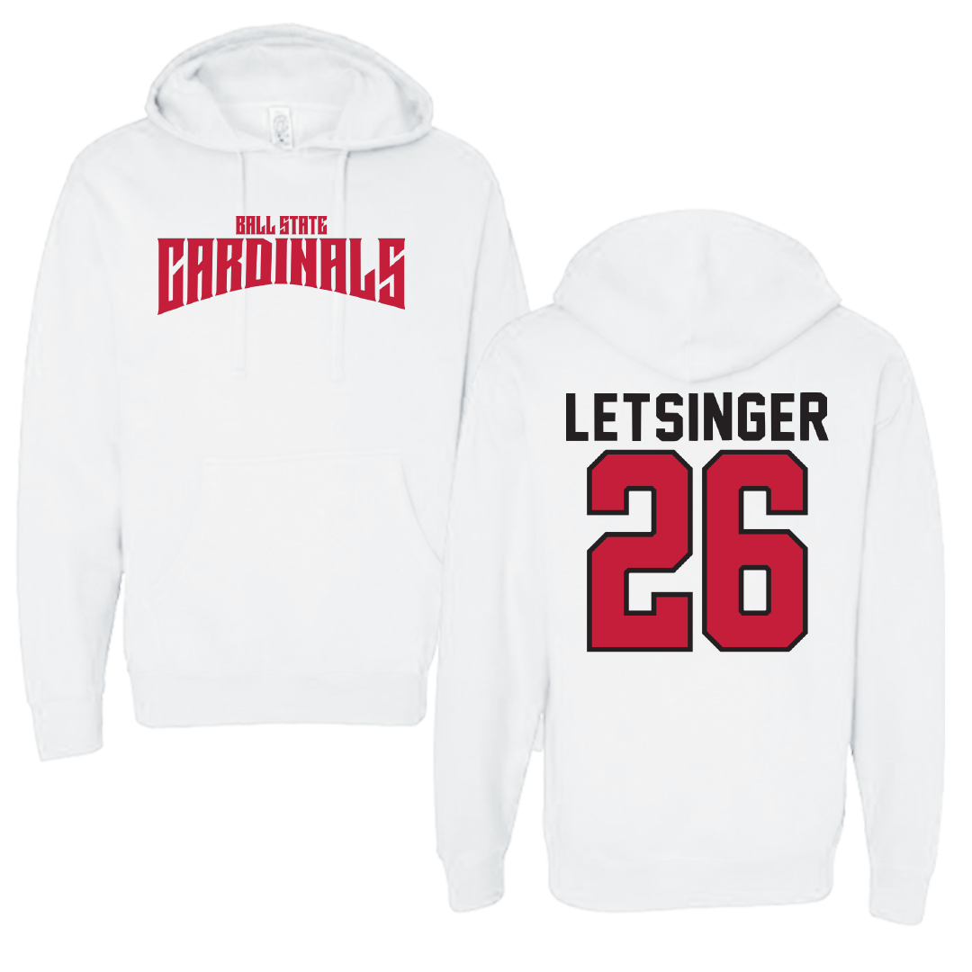 Ball State University Baseball White Classic Hoodie - #26 Lucas Letsinger