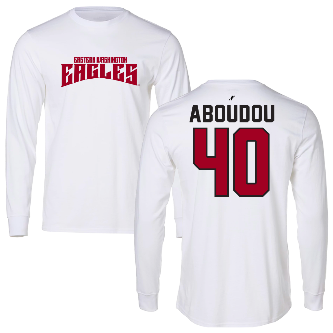 Eastern Washington University Football White Classic Performance Long Sleeve - #40 Amdane Aboudou