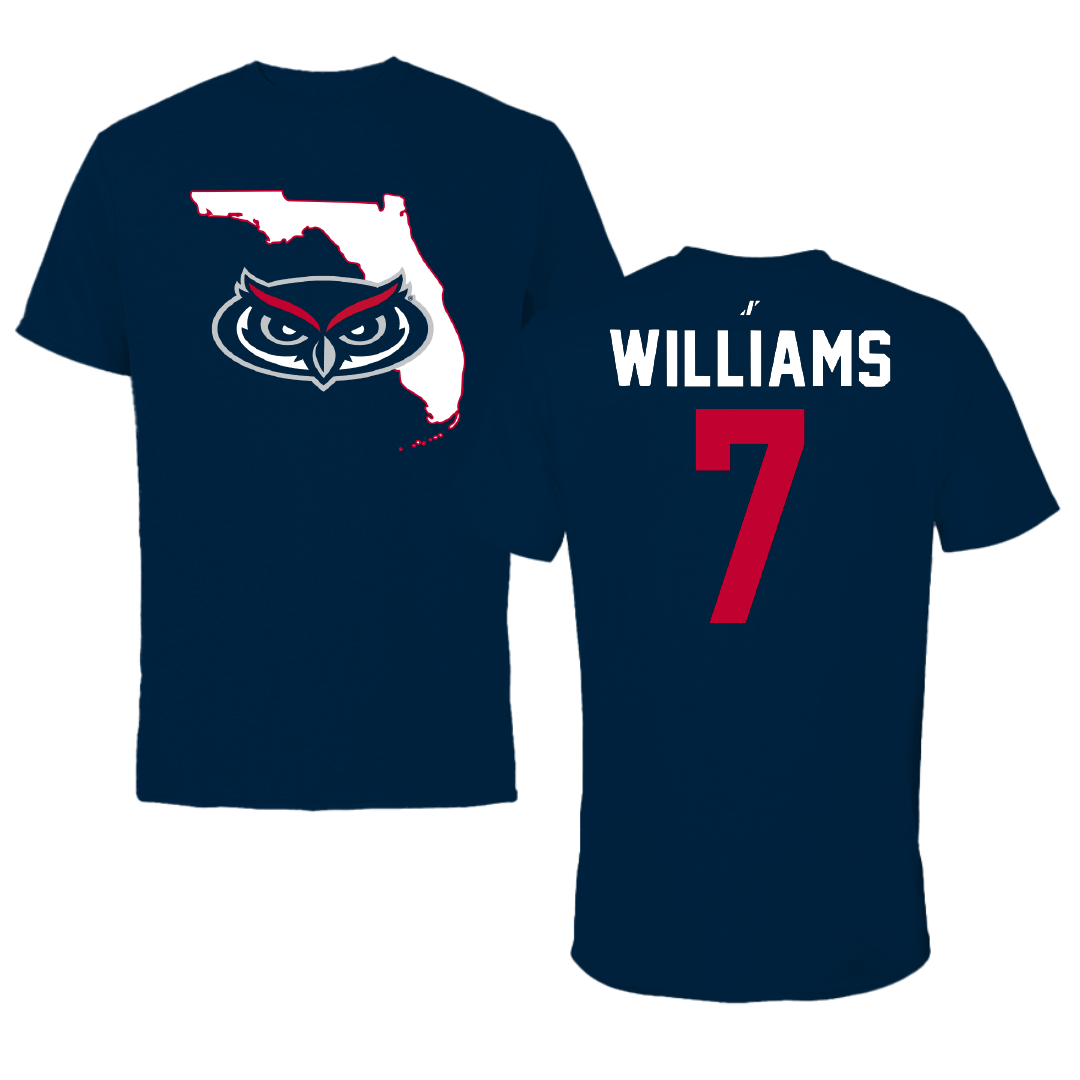 Florida Atlantic University Baseball Navy State Tee - #7 CJ Williams