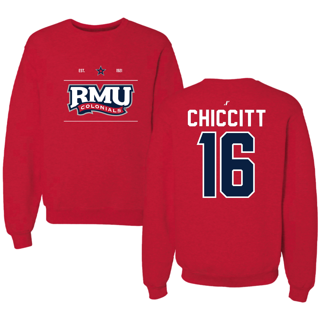 Robert Morris University Football Red General Crewneck - #16 Anthony Chiccitt