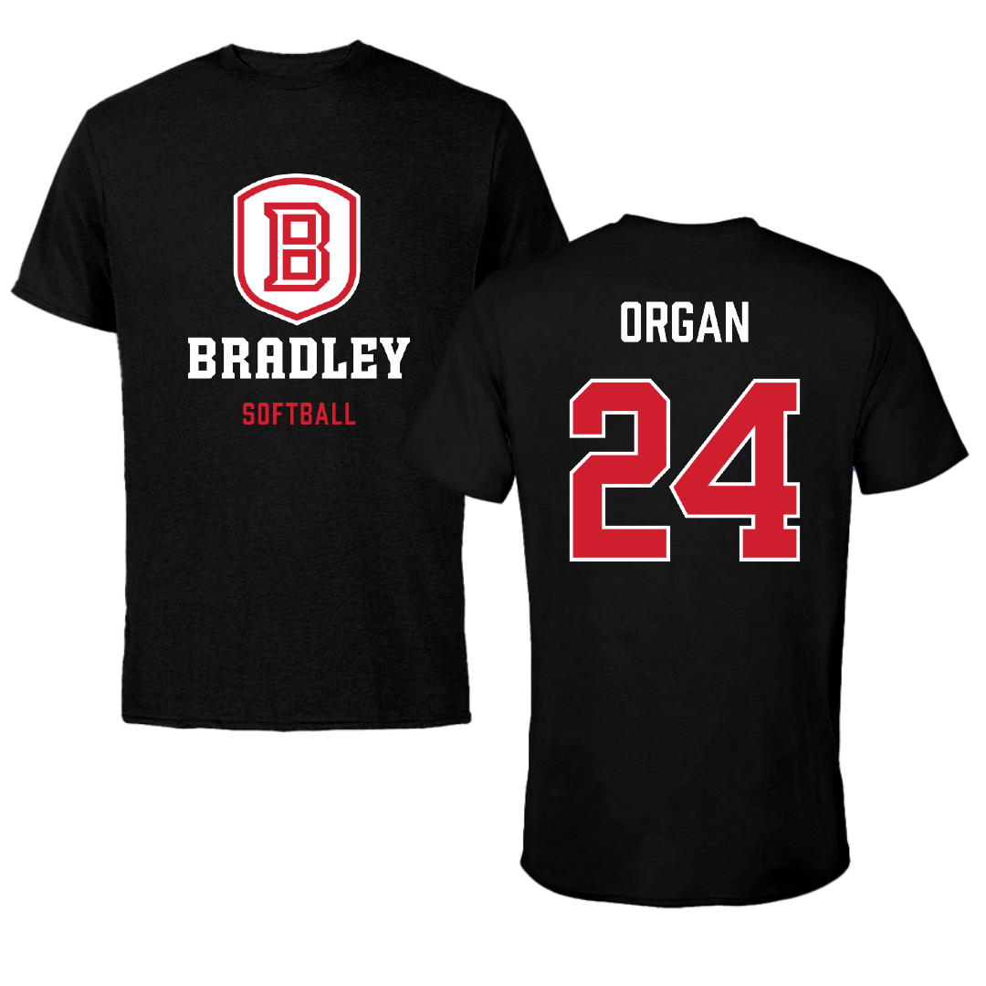 Bradley University Softball Black Block Performance Tee - #24 Hannah Organ