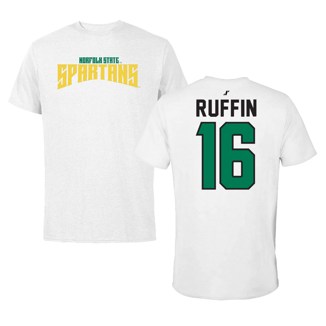 Norfolk State University Football White Classic Performance Tee - #16 Christian Ruffin