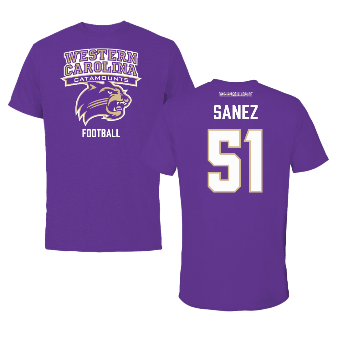 Western Carolina University Football Purple Performance Tee - #51 Aaron Sanez