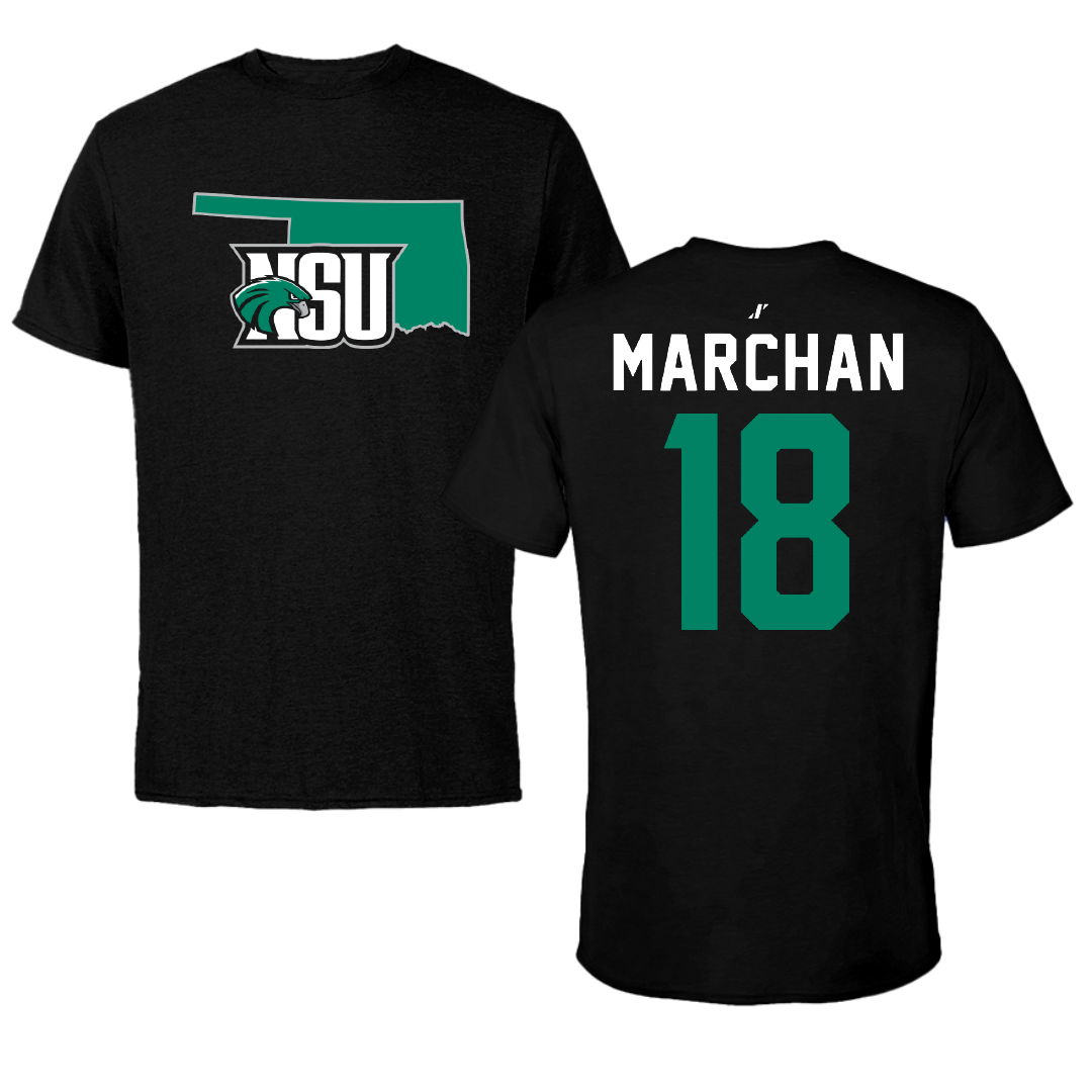 Northeastern State University Soccer Black State Performance Tee - #18 Edson Marchan