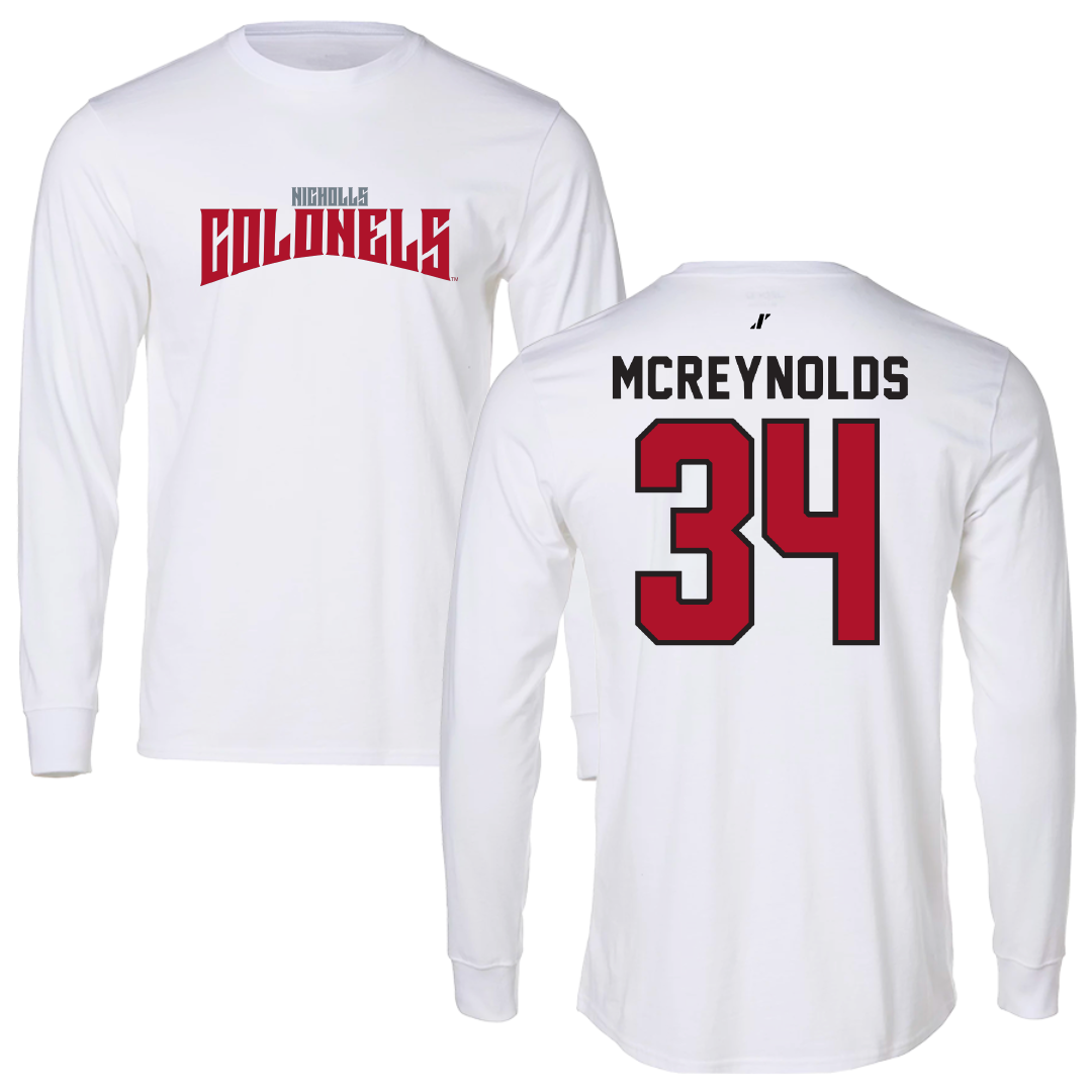 Nicholls State University Soccer White Classic Performance Long Sleeve - #34 Mallory McReynolds