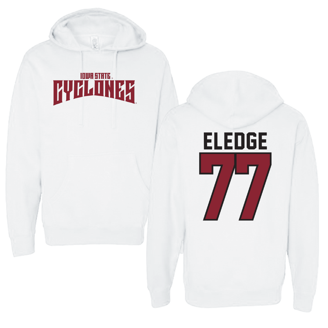 Iowa State University Football White Classic Hoodie - #77 Easton Eledge