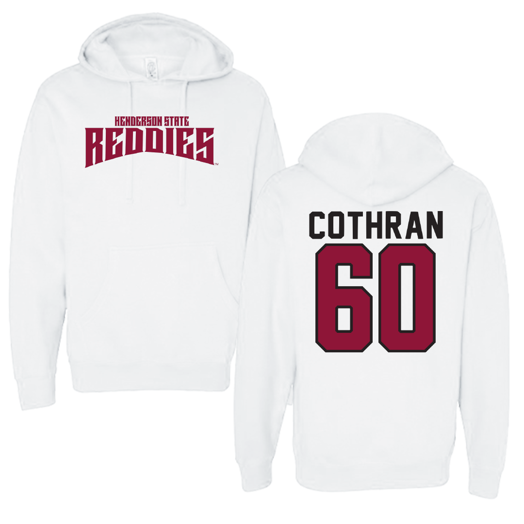 Henderson State University Football White Classic Hoodie - #60 Isaac Cothran