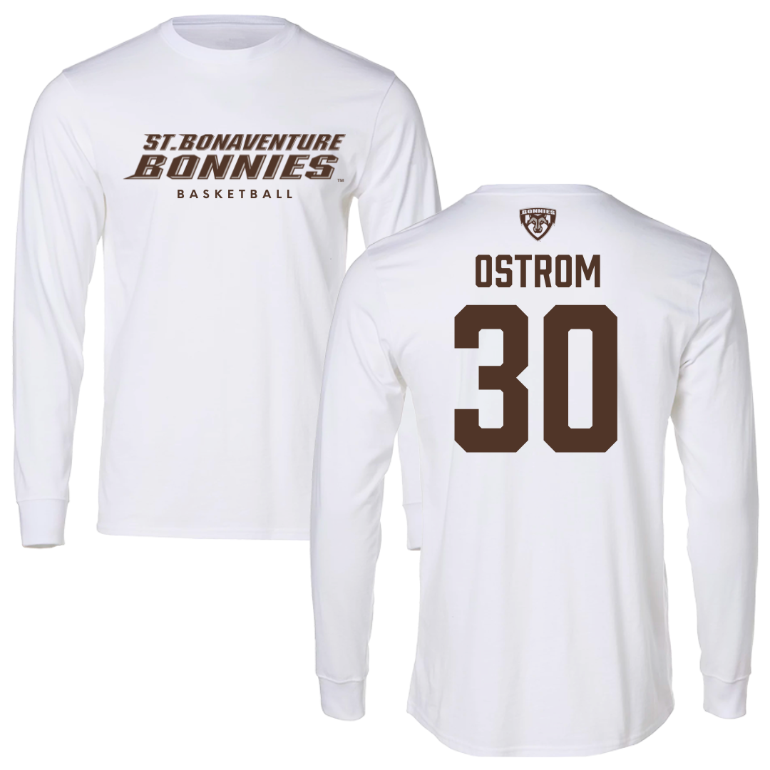 St. Bonaventure University Basketball White Performance Long Sleeve - #30 Broek Ostrom