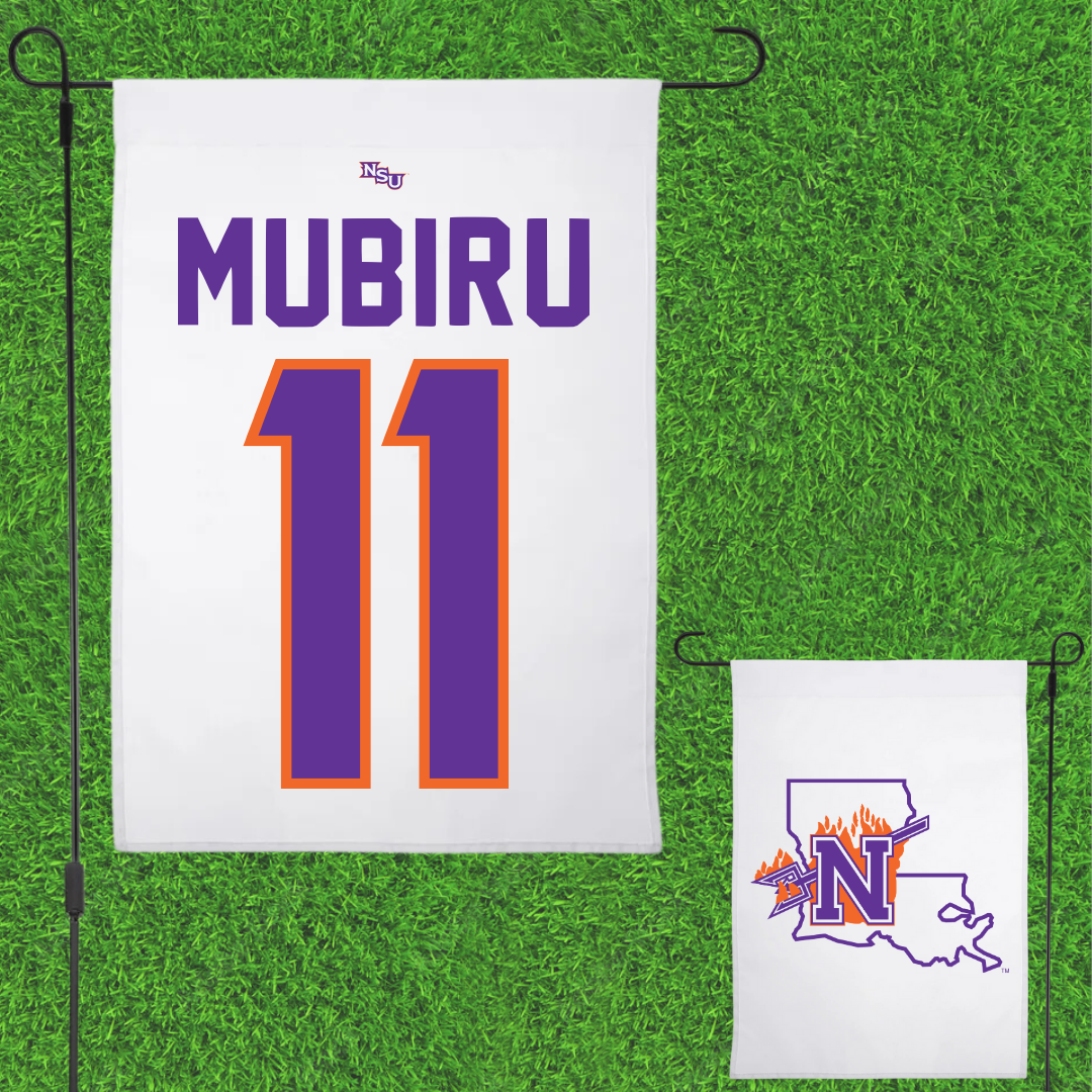 Northwestern State University Basketball White Garden Flag - #11 Chris Mubiru