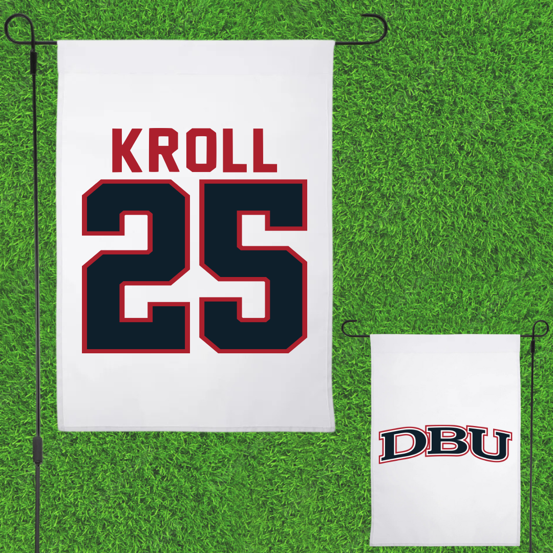 Dallas Baptist University Basketball White Garden Flag - #25 Graham Kroll