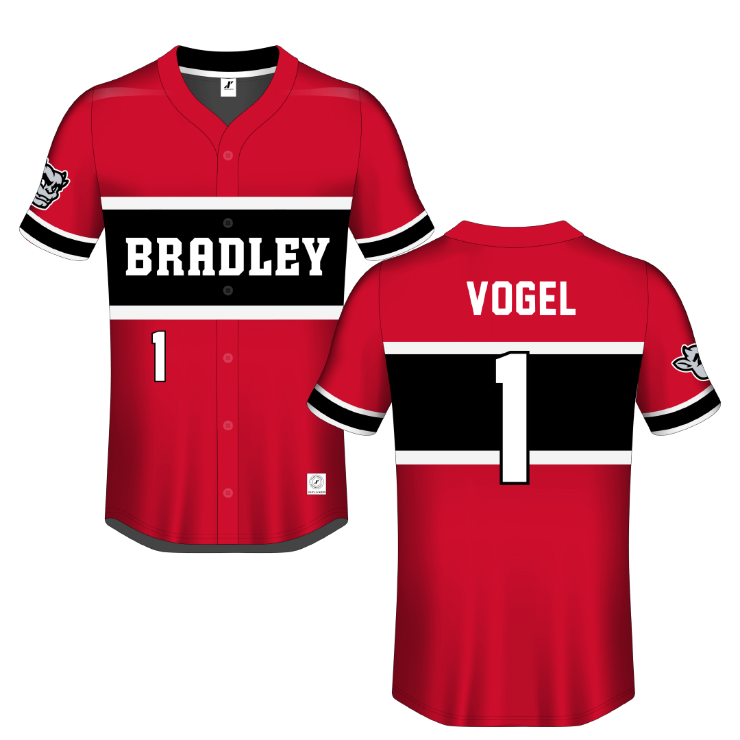 Bradley University Red Button-Down Jersey - #1 Ryan Vogel