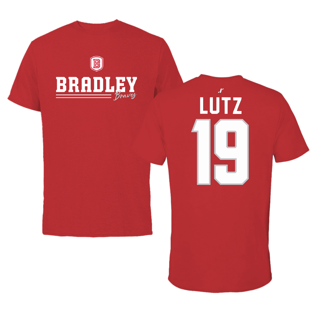 Bradley University Baseball Red General Performance Tee - #19 Travis Lutz